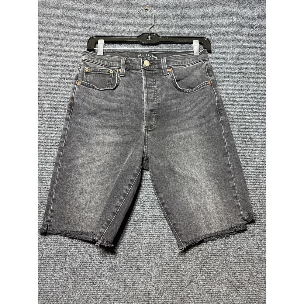 Denim Forum The Yoko Bermuda Short Women 29 Black High Rise Raw Hem Button Fly